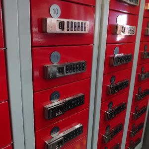 Digital storage lockers in red